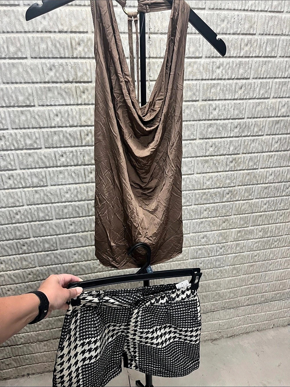 CUPSHE Houndstooth tank top and shorts Set in Brown & Black NWT